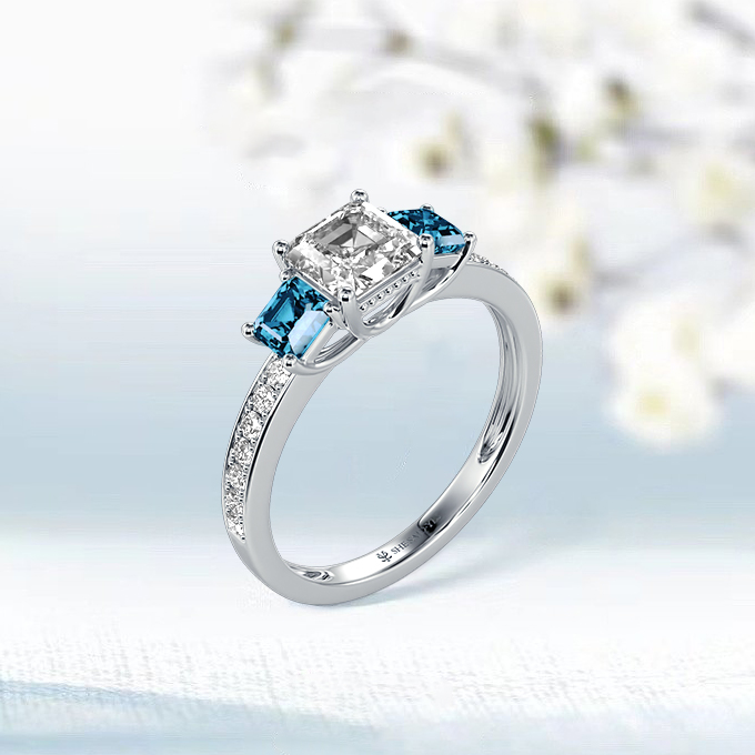 princess three-stone engagement ring