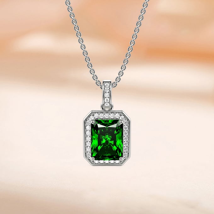 emerald halo pendant 