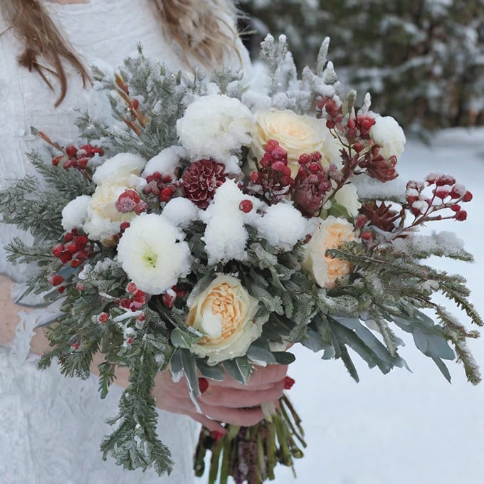 Snow-dusted bouquets