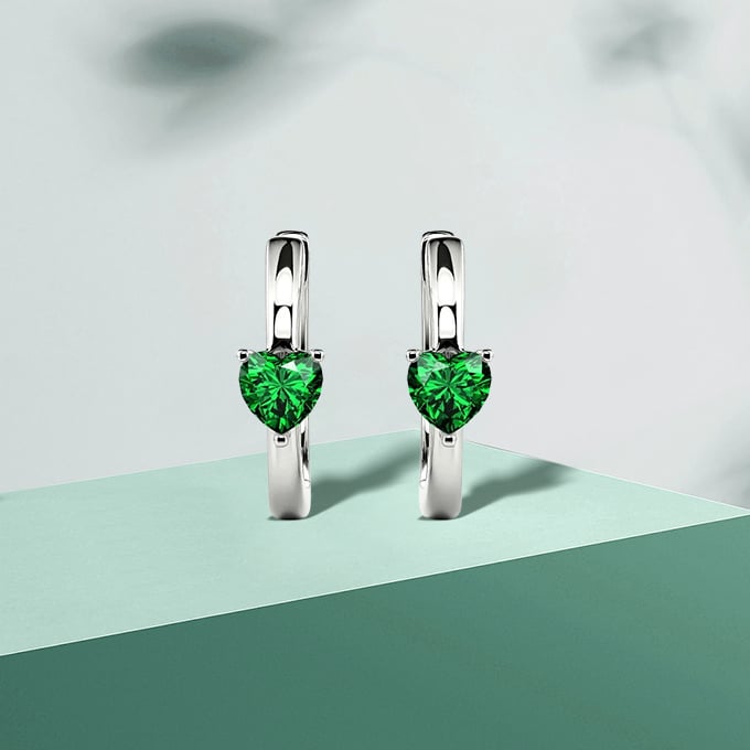 heart-cut emerald hoop earrings