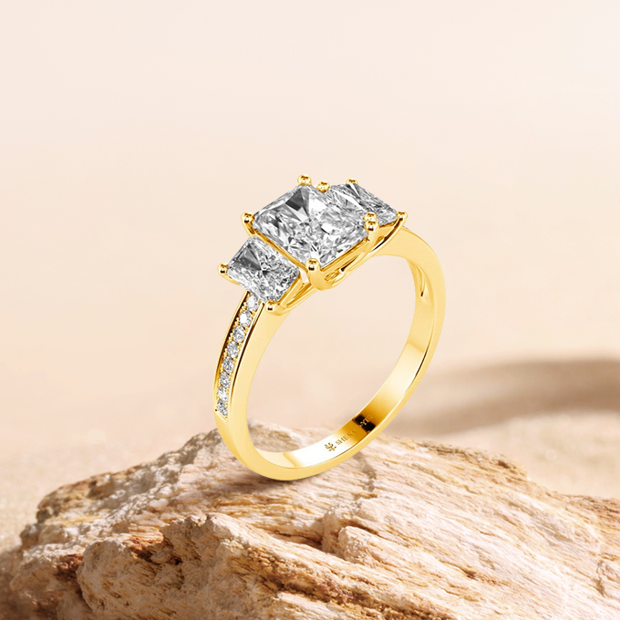 radian-cut three stone ring