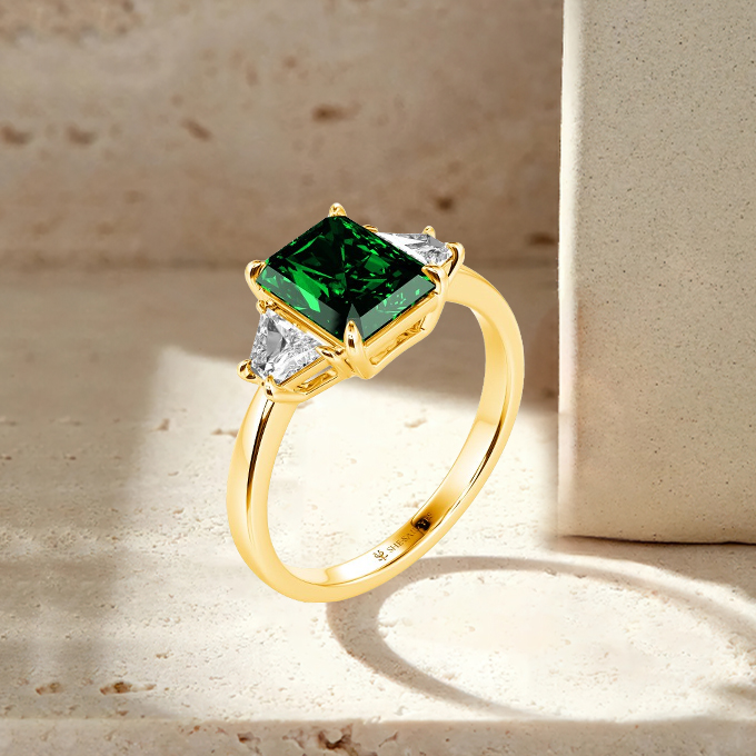 radiant-cut three stone ring