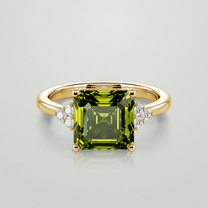 asscher-cut peridot side-stone ring