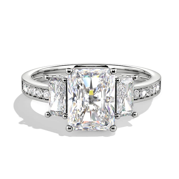 moissanite three-stone engagement ring