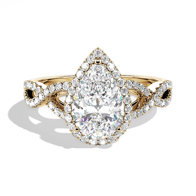 pear halo ring with twisted shank