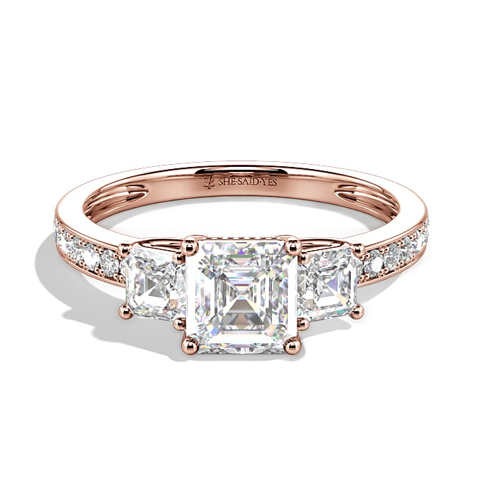 asscher-cut three stone ring