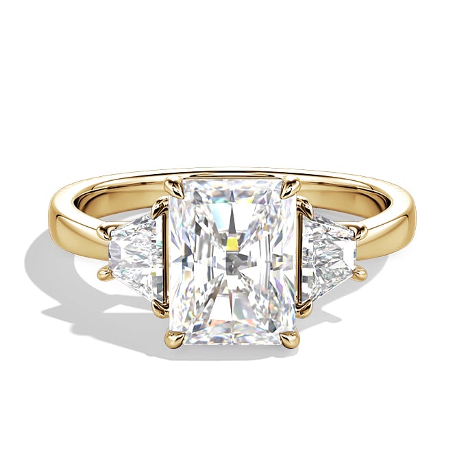 radiant-cut three stone ring