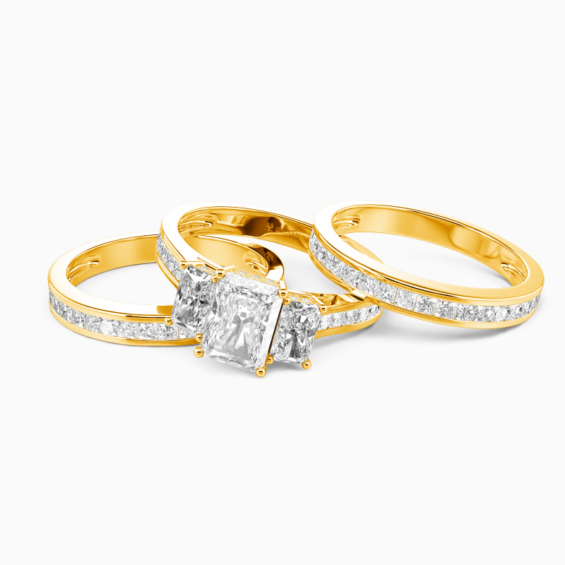 "Happy Beginning" Radiant Cut 3pcs Bridal Set