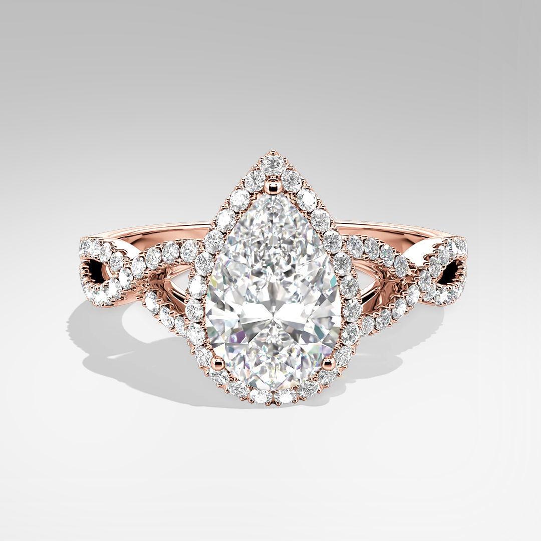 twisted pear halo ring