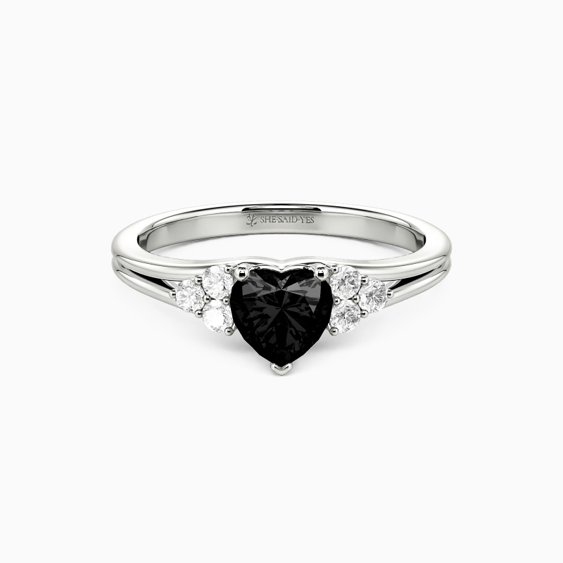 heart-cut side-stone ring with vintage black onyx center stone