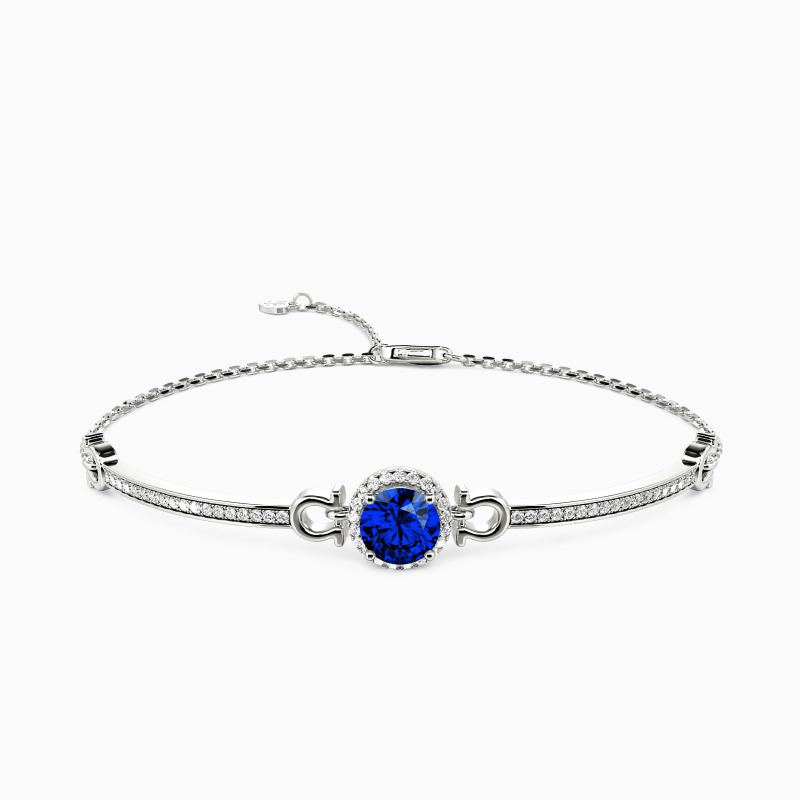 white gold bracelet with sapphire blue gem