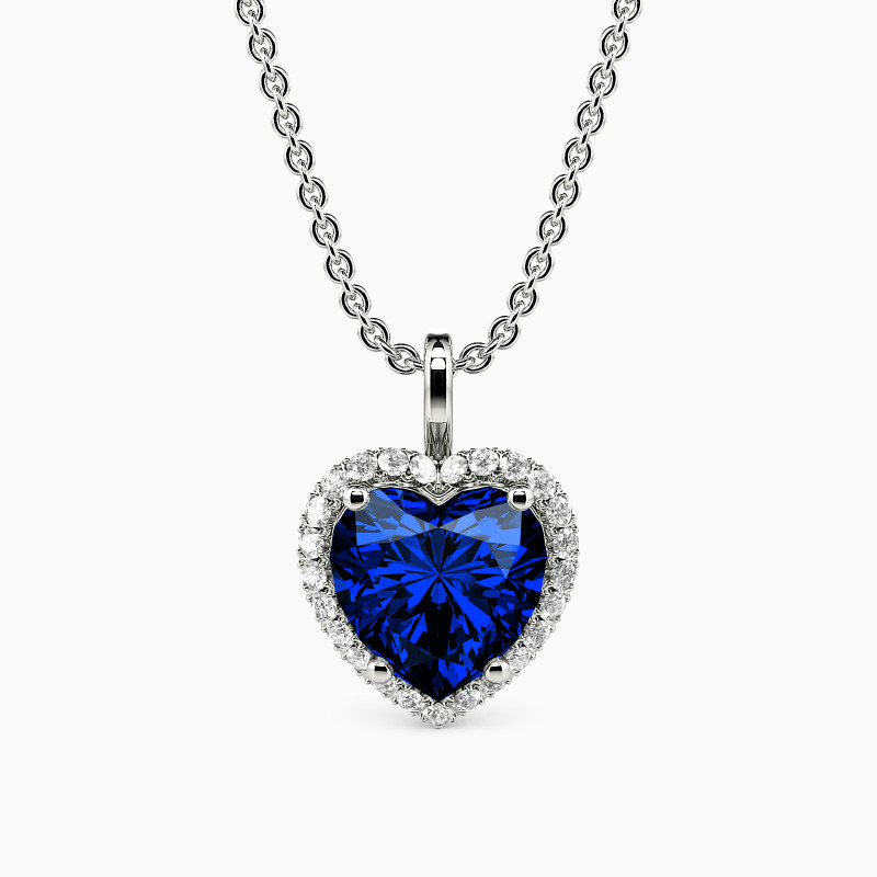 September birthstone saaphire jewelry: heart halo pendant necklace