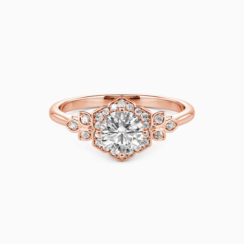 14K Rose Gold Round Cut Halo Engagement Ring