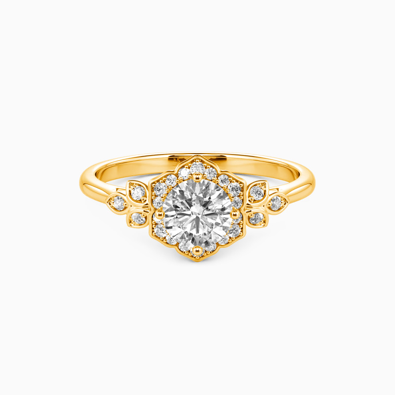 14k Gold Round Cut Halo Engagement Ring