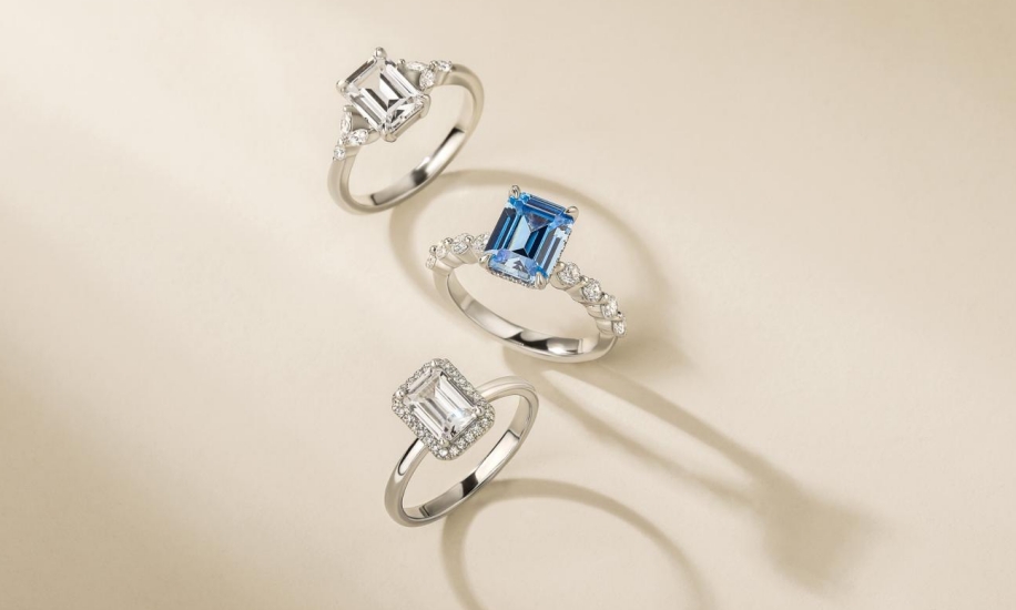 engagement rings in different color and cuts