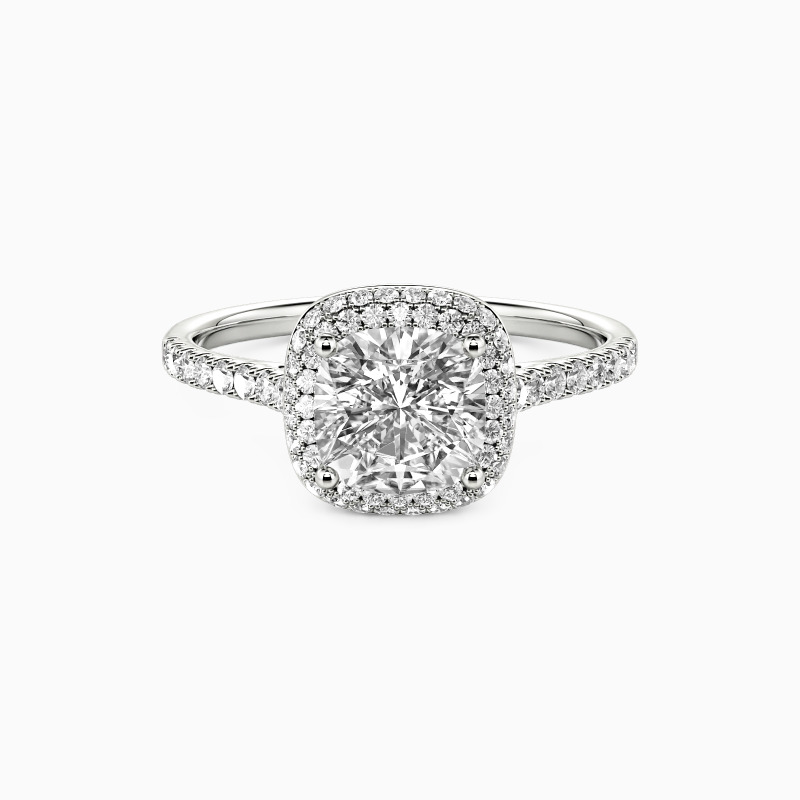 Cushion Cut Pavé Band Halo Engagement Ring