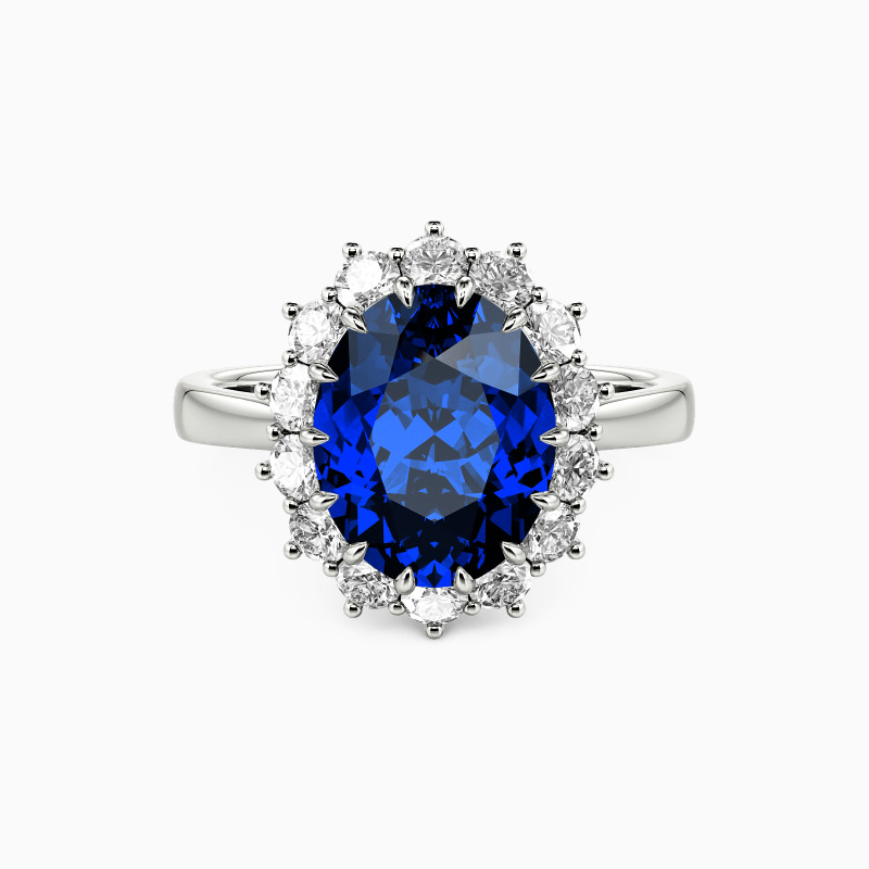 Plain Band Oval Cut Halo Engagement Ring