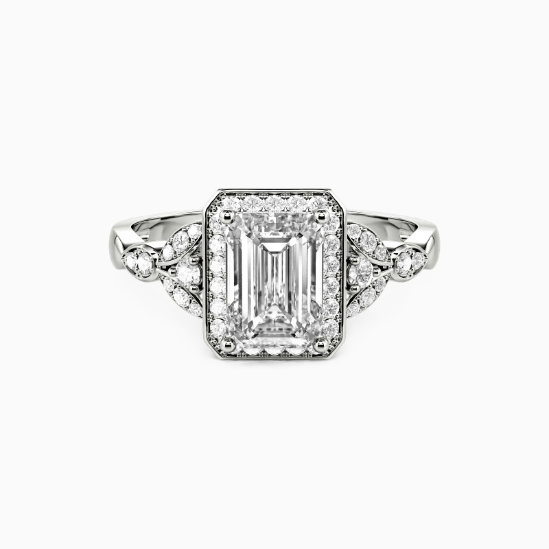 emerald-cut vintage-inspired halo engagement ring 