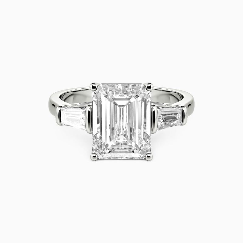 emerald-cut three stone ring