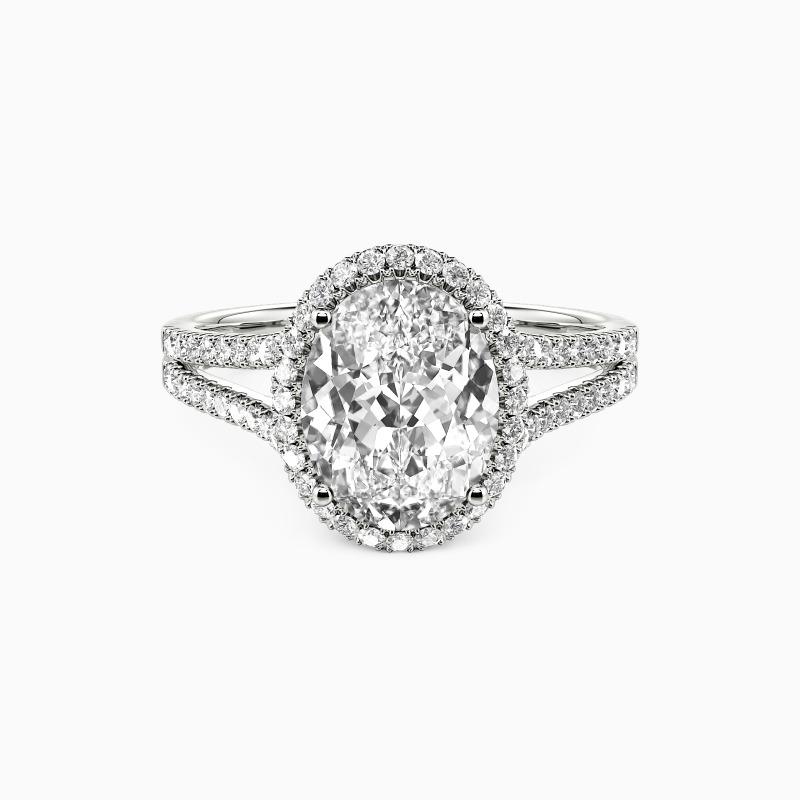 Split Shank band Oval Cut Halo Engagement Ring