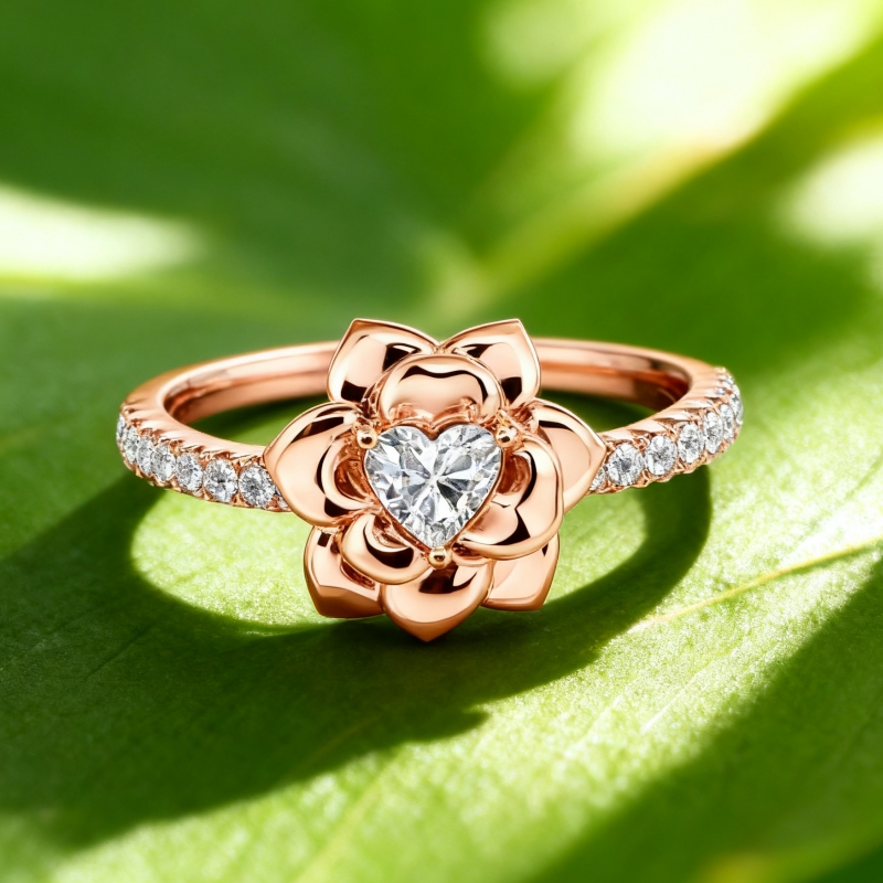 "The Romance Tale" Trillion Cut Side Stone flower Engagement Ring