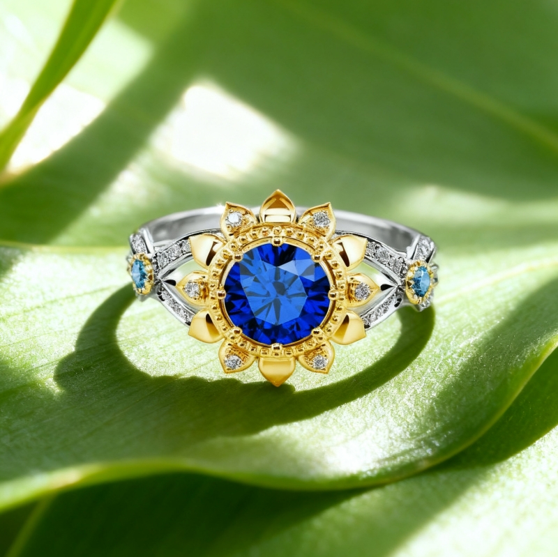 "Blooming In Sunshine" Round Cut Halo flower Engagement Ring