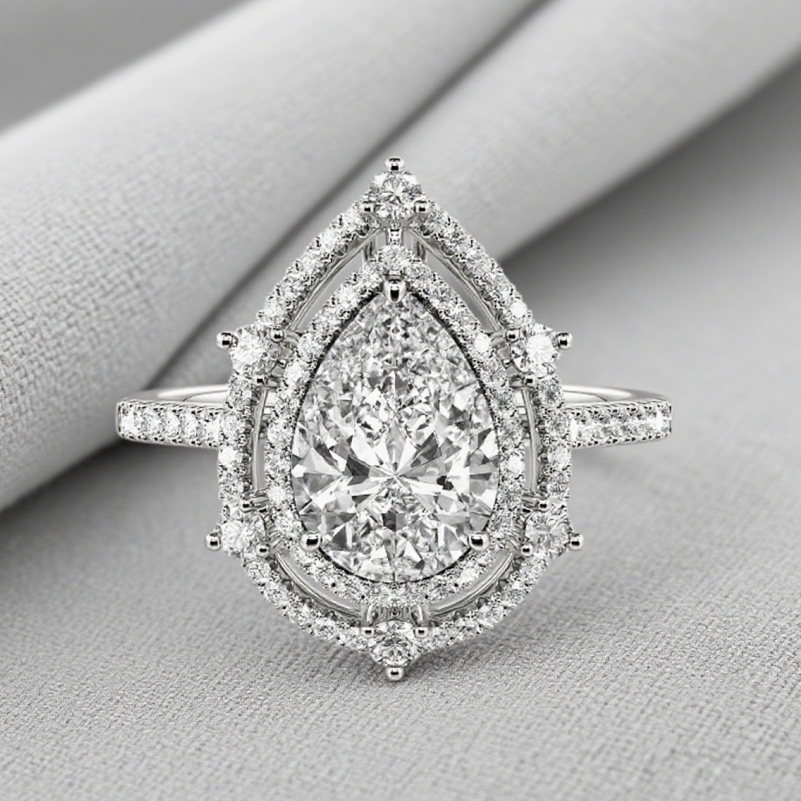 Pear Cut Halo Engagement Ring
