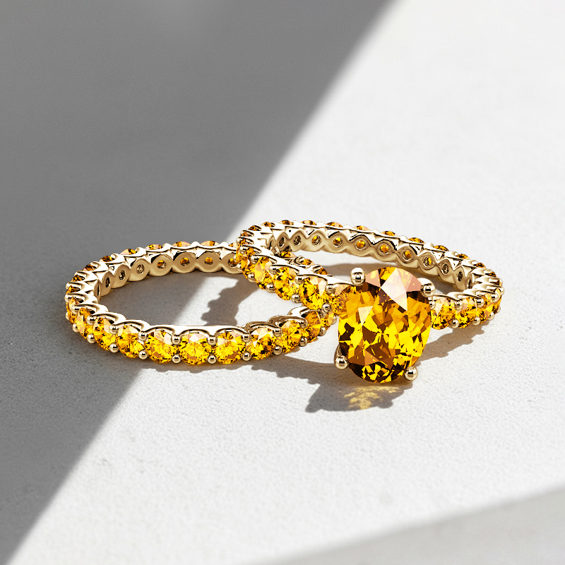 2-piece bridal ring set with yellow gems