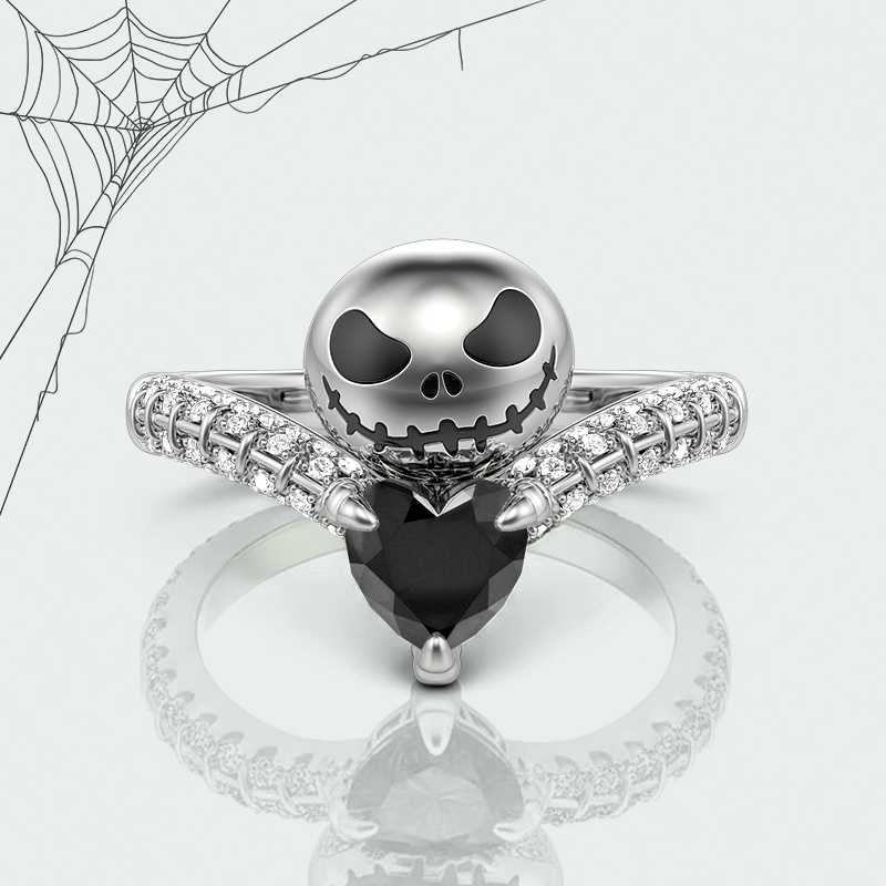 "Heart Of The Skeleton" Heart Cut Side Stone Engagement Ring