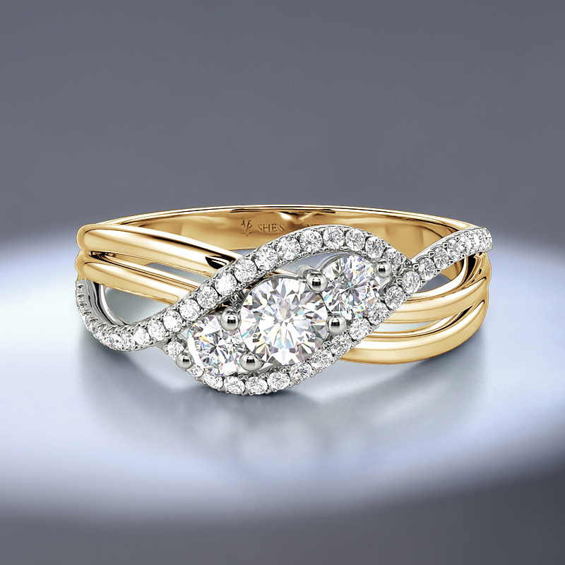 mixed-metal three stone ring