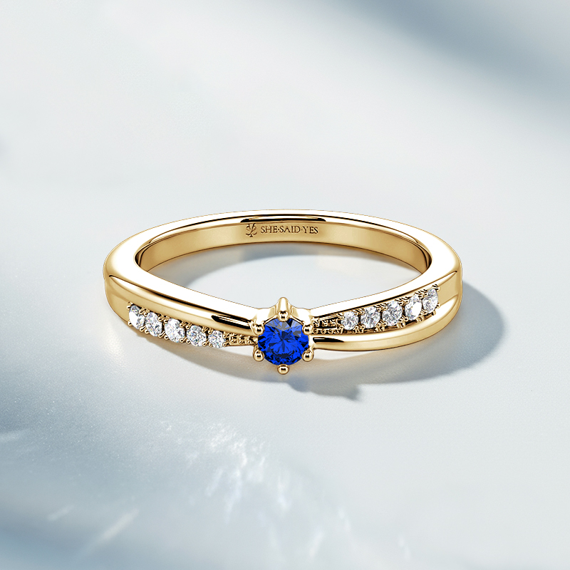 unique engagement ring with sapphire blue lab-created center stone