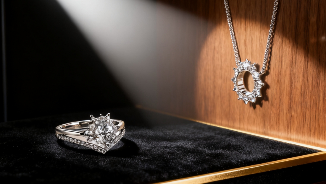 19th-century vintage white gold necklace and ring set