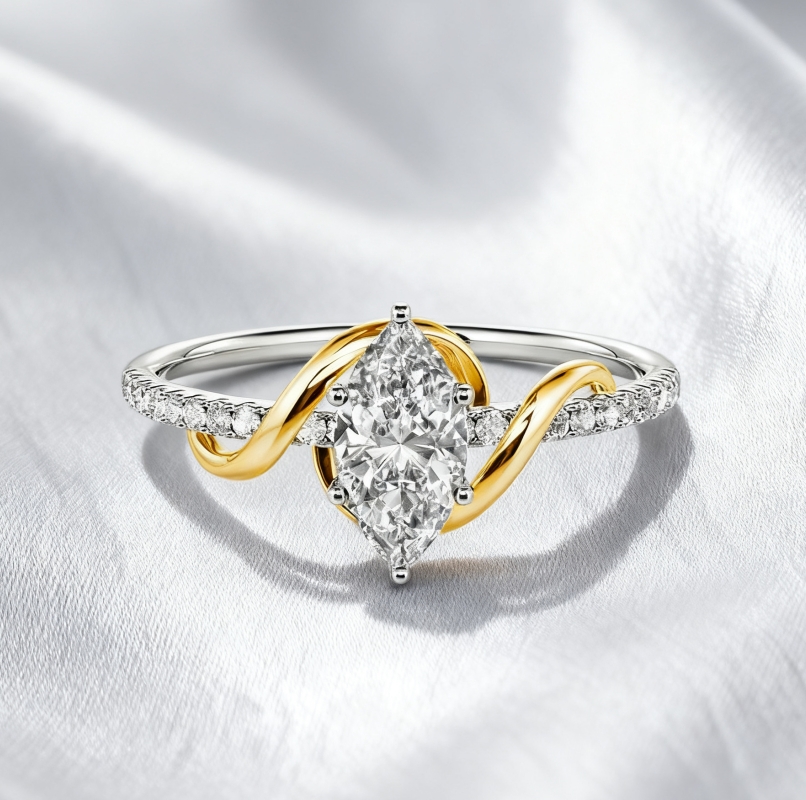 "To My Love" 0.5ct Marquise Cut Side Stone Promise Ring