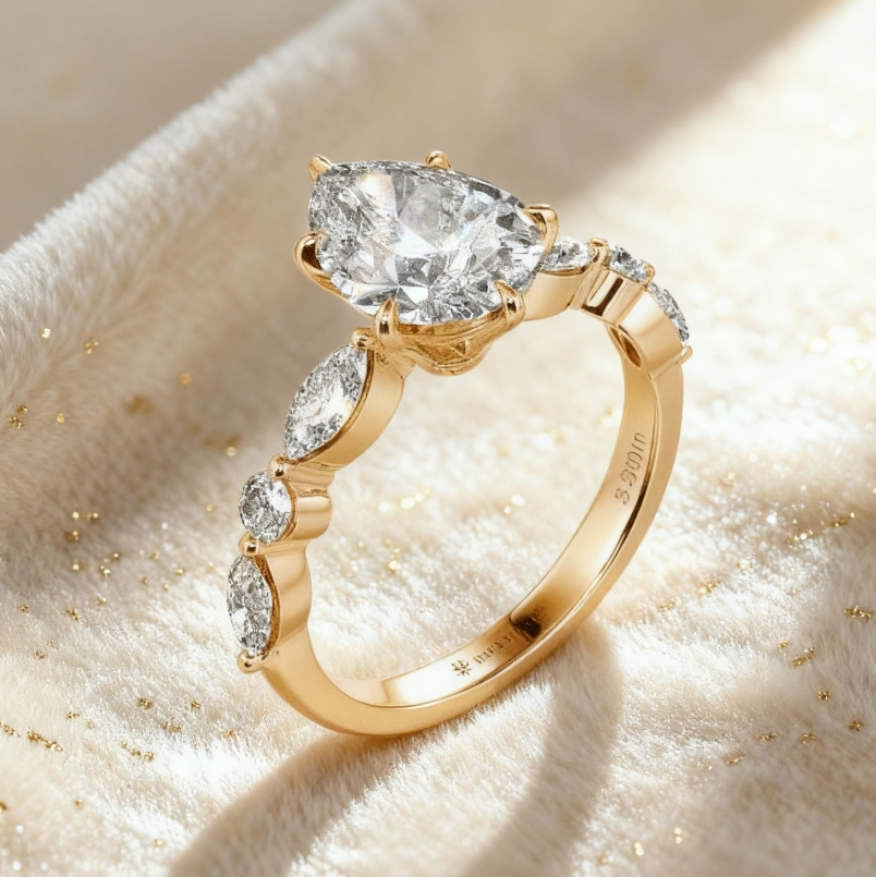 Holy Promise 2ct Yellow Gold Side Stone Engagement Ring