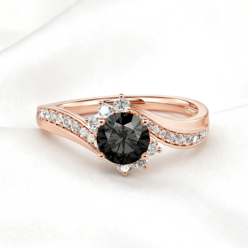 Round Cut Black diamond Engagement Ring