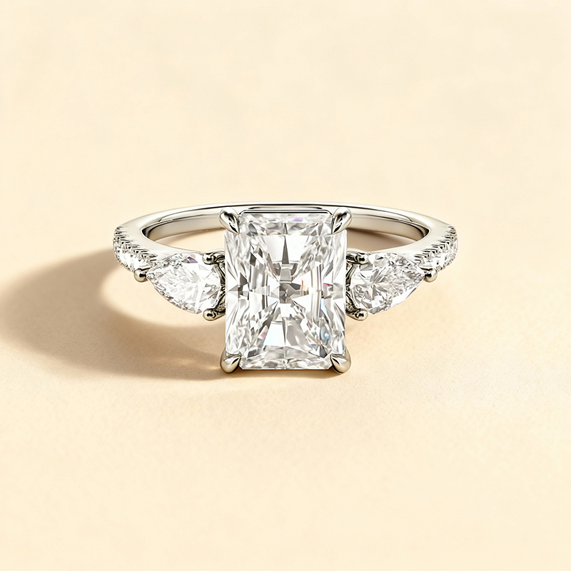 radiant-cut three-stone engagement ring