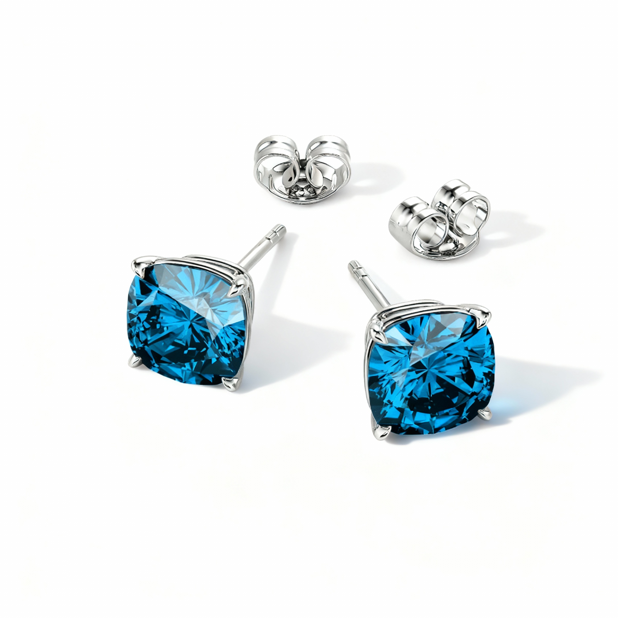 cushion-cut stud earrings with Swiss blue topaz
