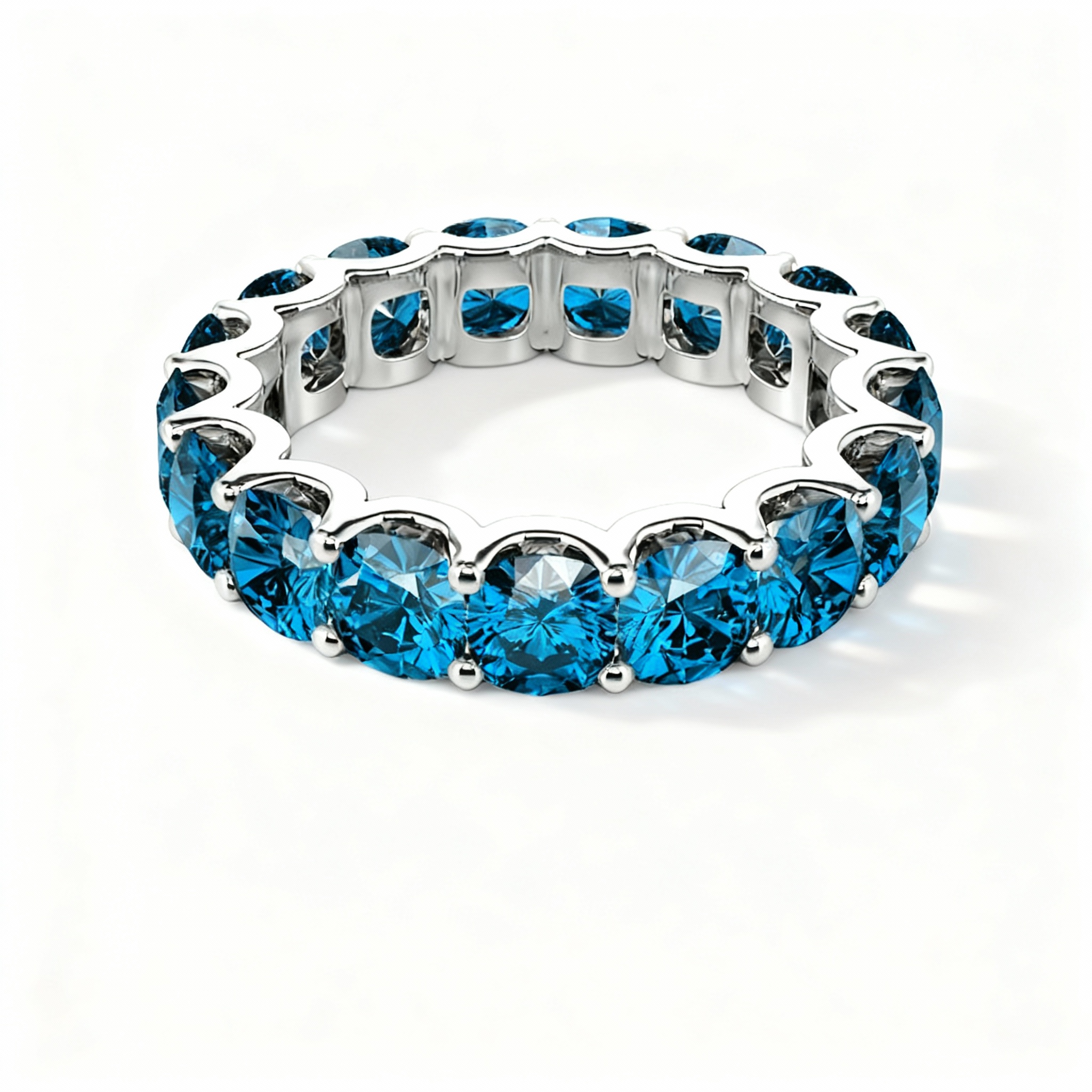 cushion eternity band with swiss blue gems