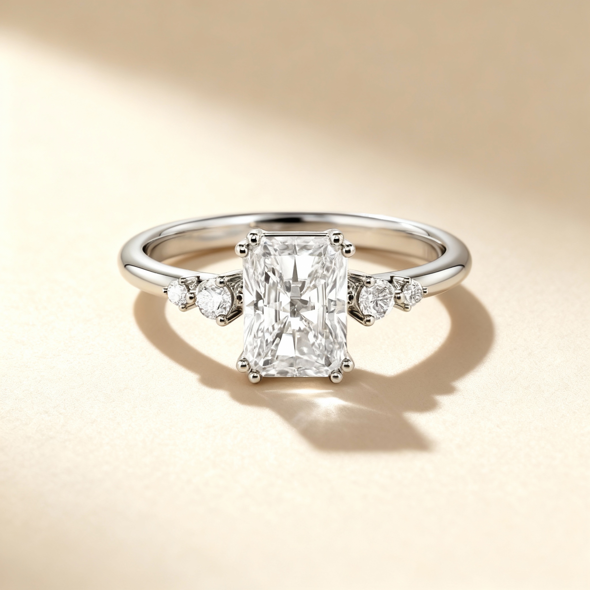 radiant-cut side-stone engagement ring