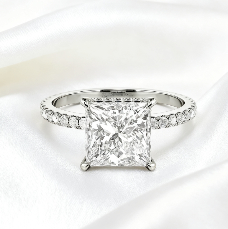 Princess Cut Side Stone Engagement Ring
