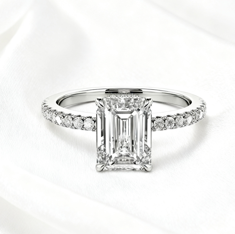 Emerald Cut Side Stone Engagement Ring