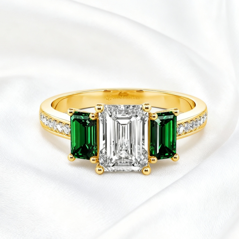 Emerald Cut Three Stone Engagement Ring