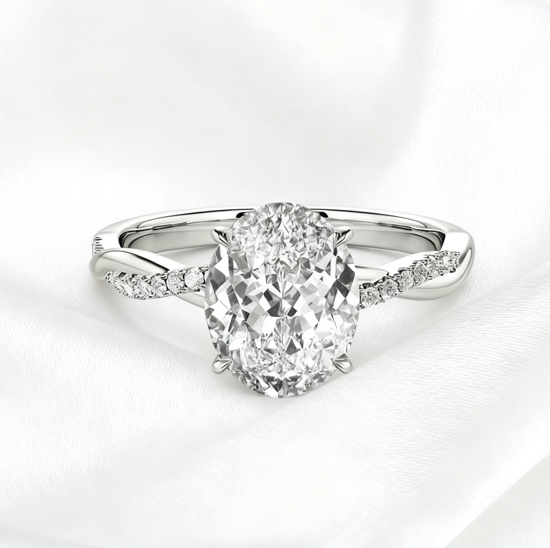 Oval Cut Side Stone Engagement Ring