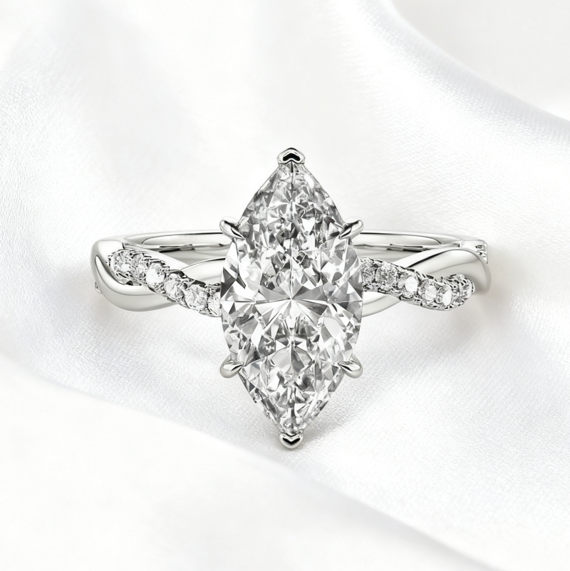 Marquise Cut Side Stone Engagement Ring