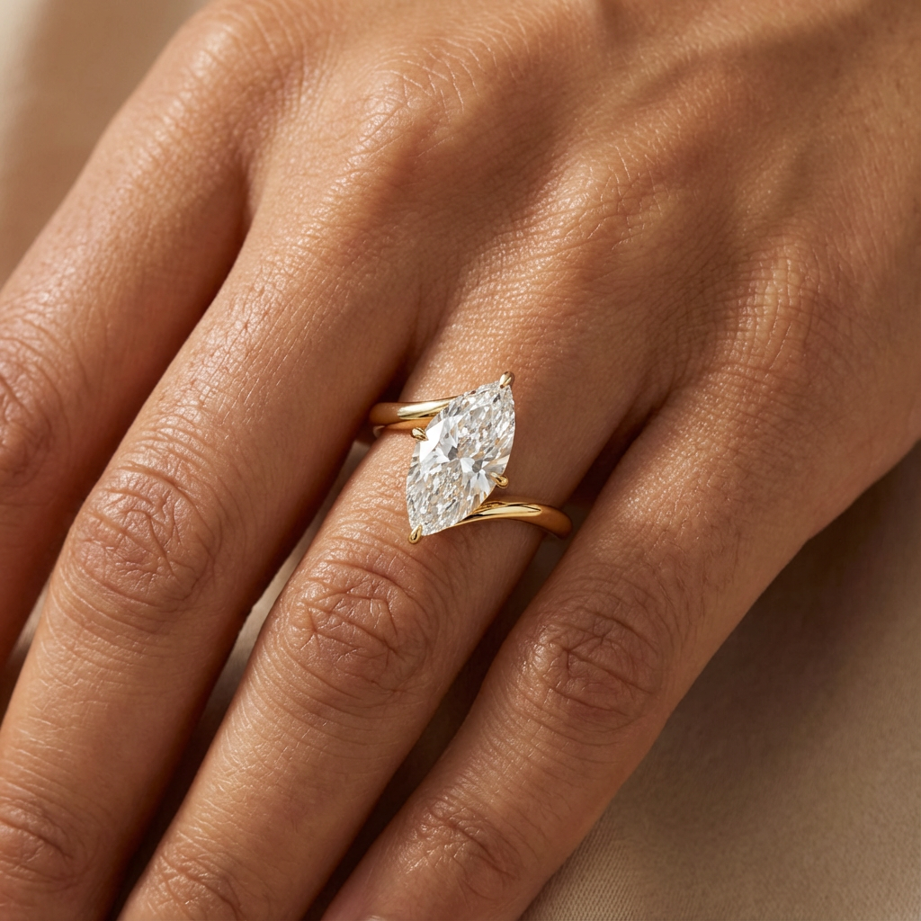 marquise bypass solitaire ring