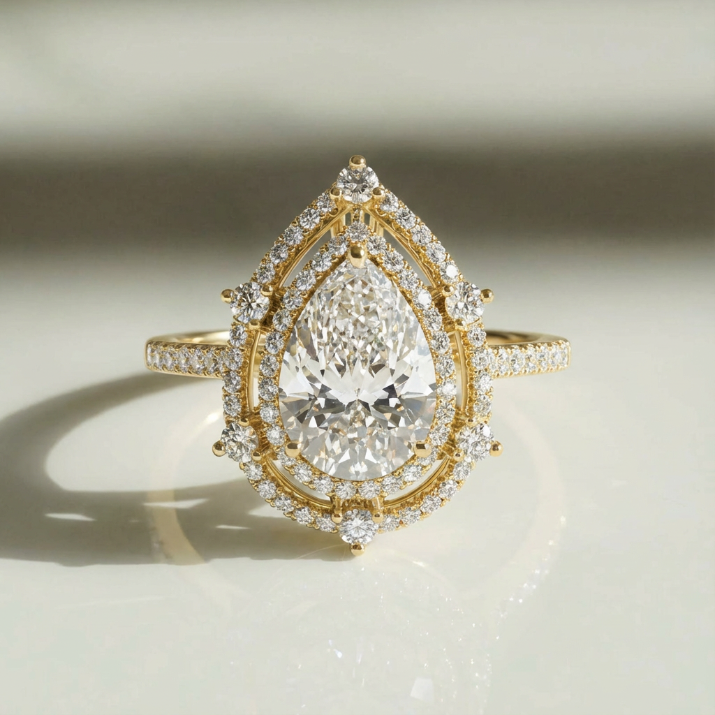 pear-cut double-halo ring
