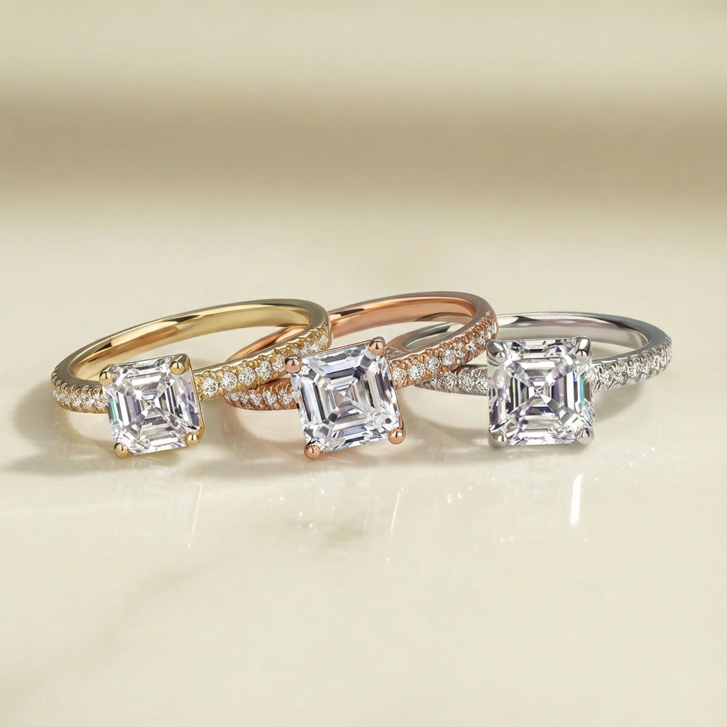 engagement ring in different colors of karat gold