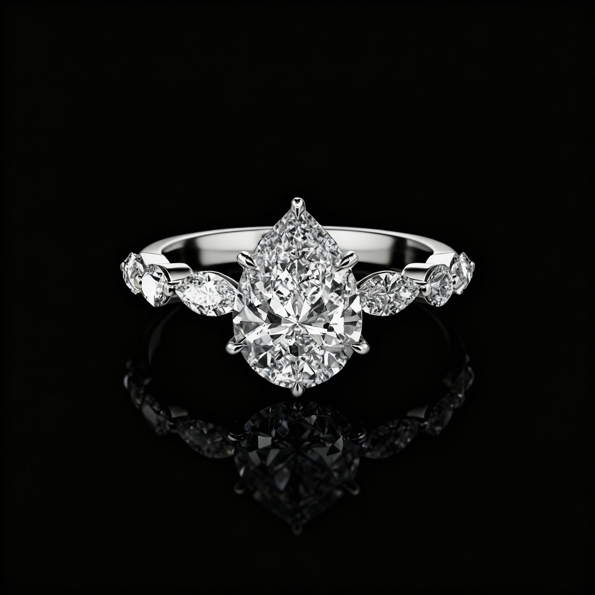 pear-cut side-stone engagement ring