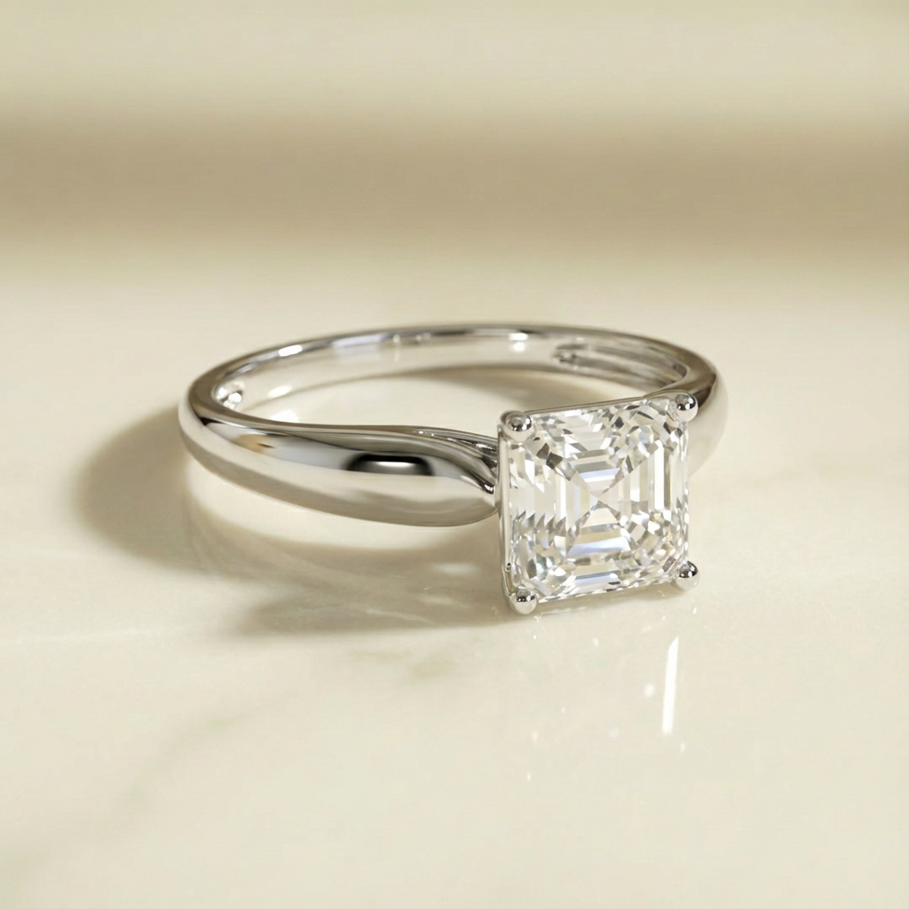 Asscher-cut platinum engagement ring