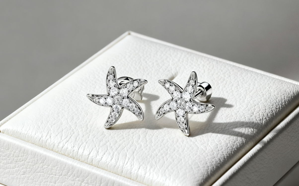 Starfish Round Cut Stud Earrings